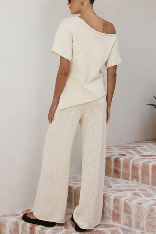 High Rise Solid Wide Leg Knit Pants