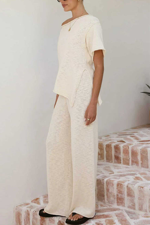 Stylish Asymmetrical Shoulder Short Sleeves Knit Top