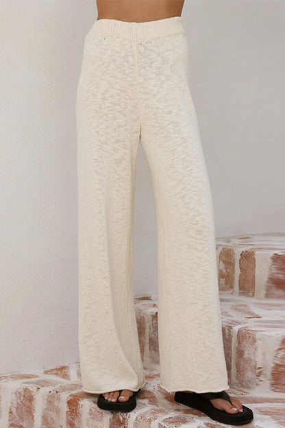 High Rise Solid Wide Leg Knit Pants