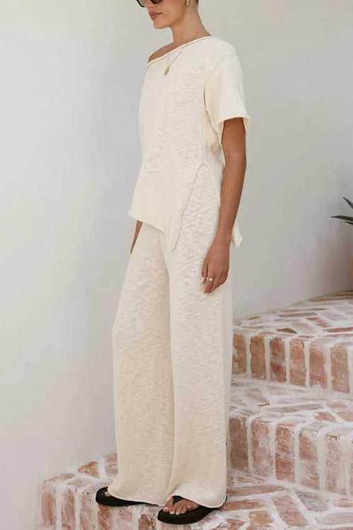 High Rise Solid Wide Leg Knit Pants