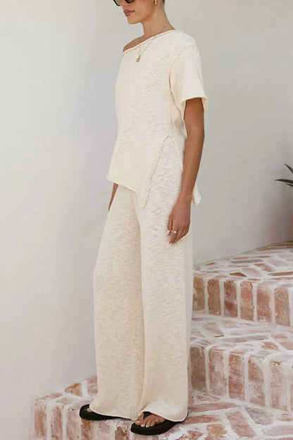 High Rise Solid Wide Leg Knit Pants