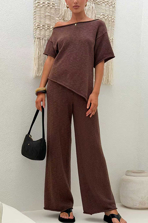 High Rise Solid Wide Leg Knit Pants