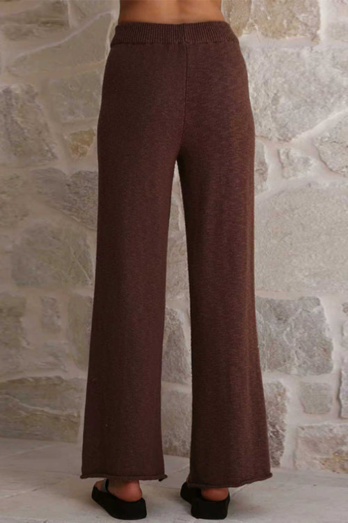 High Rise Solid Wide Leg Knit Pants