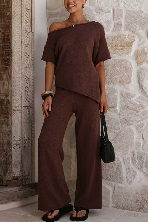 High Rise Solid Wide Leg Knit Pants