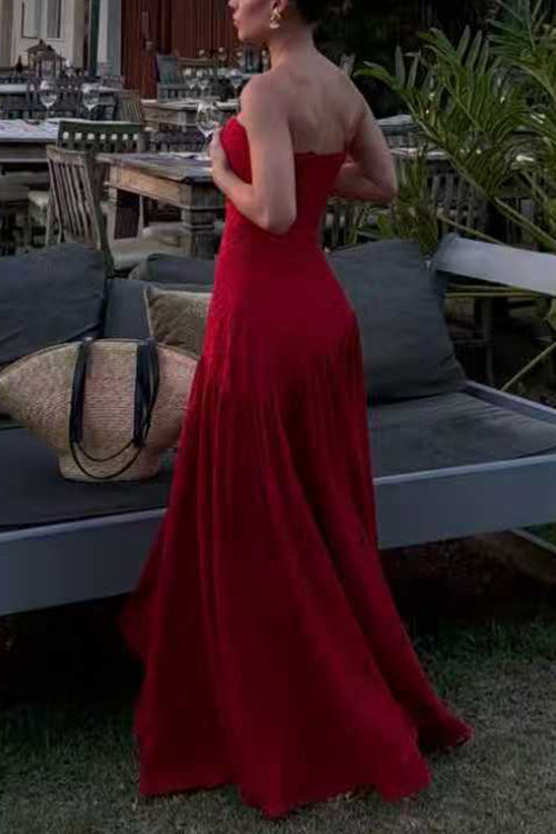 Strapless Hollow Out Lace Irregular Hem Maxi Dress